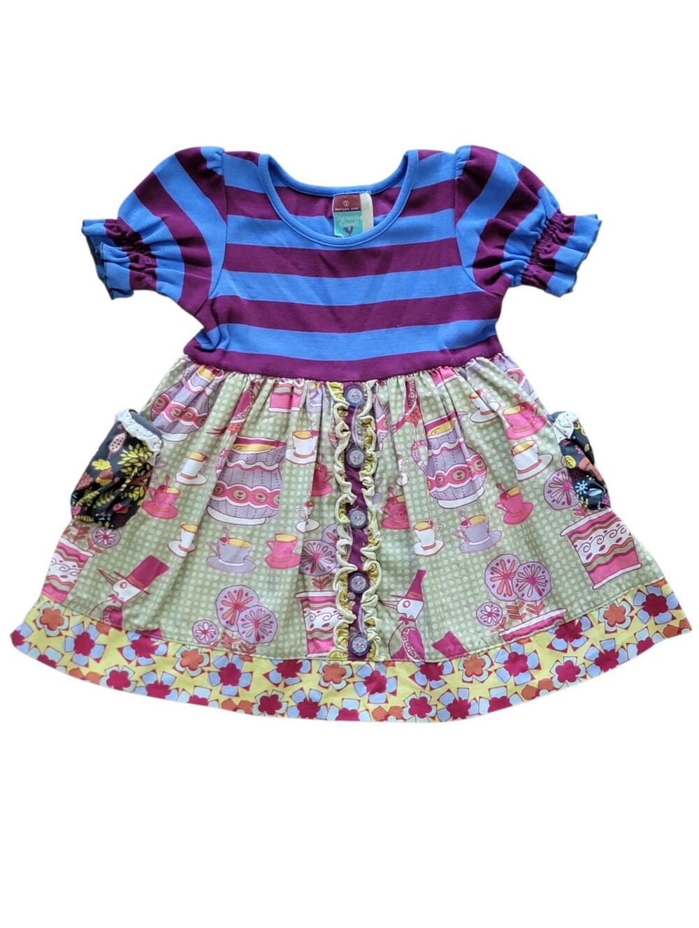 Matilda Jane Maggie At Tea Dress Toddler Girl 2 Stripes Dots Ruffle Pocket Tunic